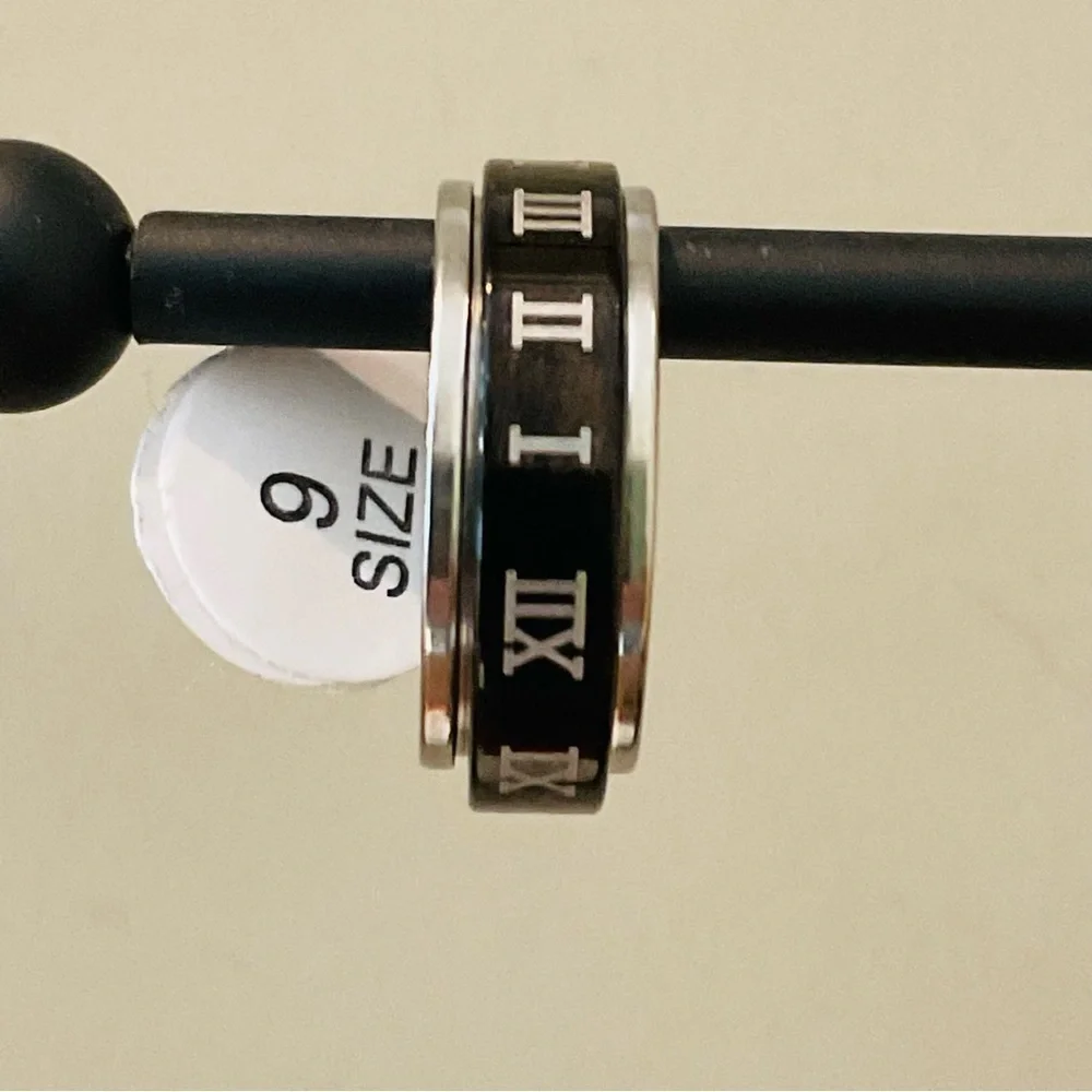 New Unisex Roman Numeral Stainless Steel Anxiety Spinner Ring 2 Tone Size 9 - Picture 3 of 8